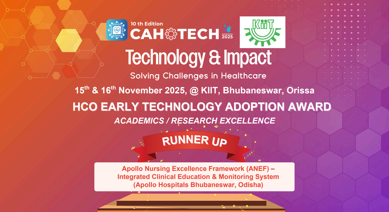 CAHOTECH 2025: Early Technology Adoption  :  -Academics / Research Excellence - Apollo Nursing Excellence Framework (ANEF) – Integrated Clinical Education & Monitoring System (Apollo Hospitals Bhubaneswar, Odisha) - Ms. Ruchismita Pradhani